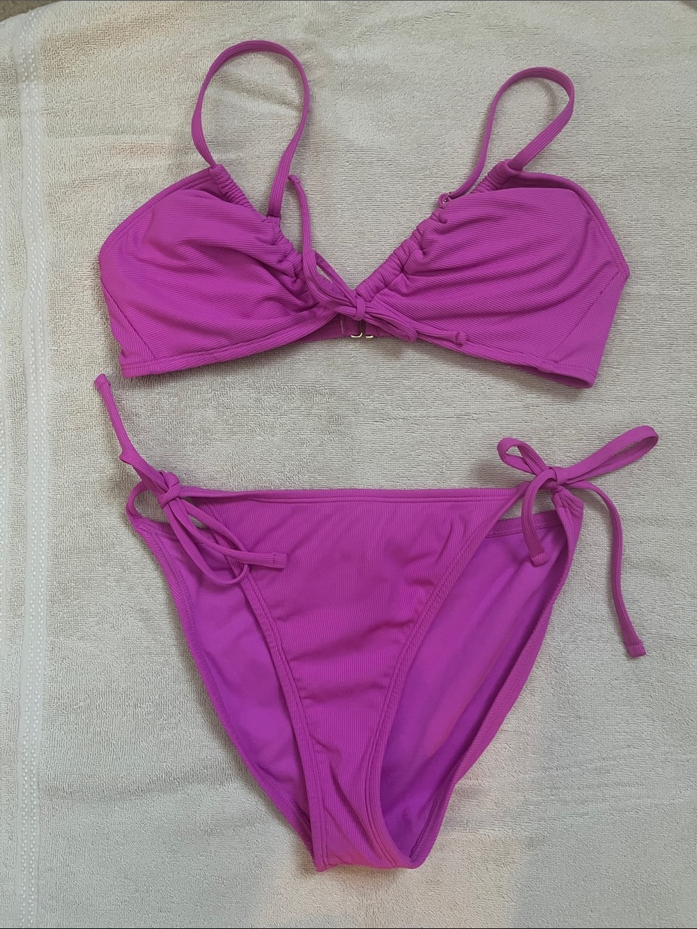 Shade & Shore Hot Pink Ribbed Tie-Side Bikini Bottoms